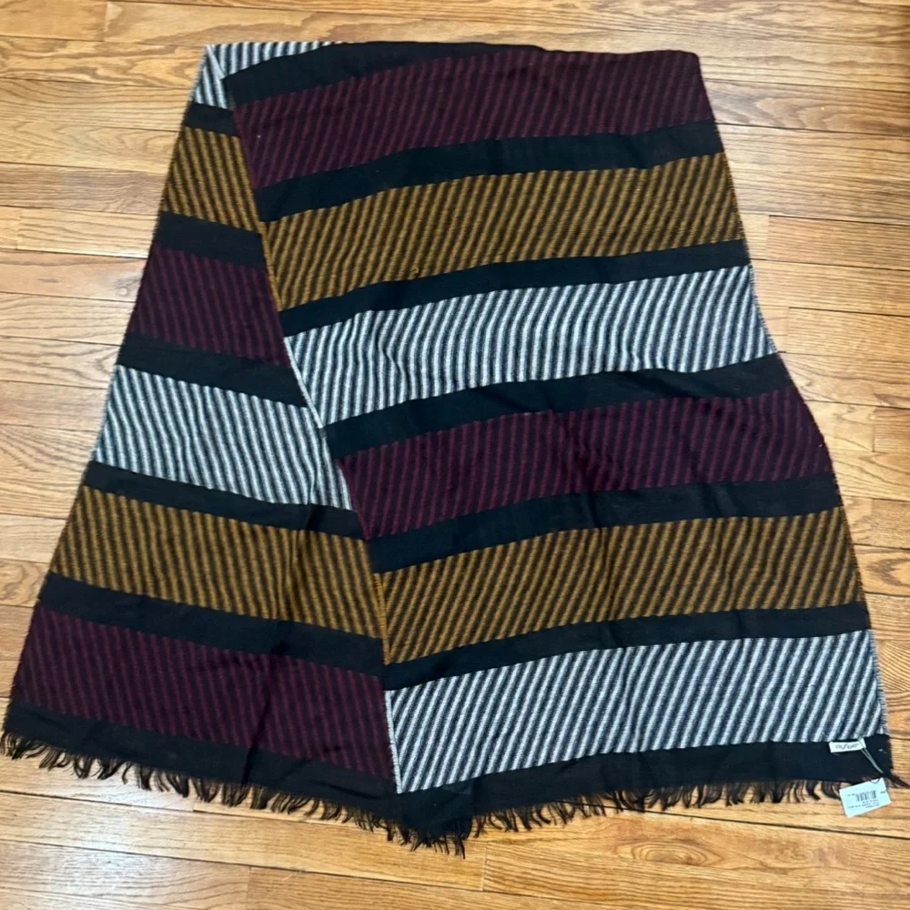 Handmade Italian Plaid Fringe Scarf Black Burgundy Mustard Oversized Wool NEW